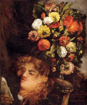 Gustave Courbet : Head Of A Woman With Flowers